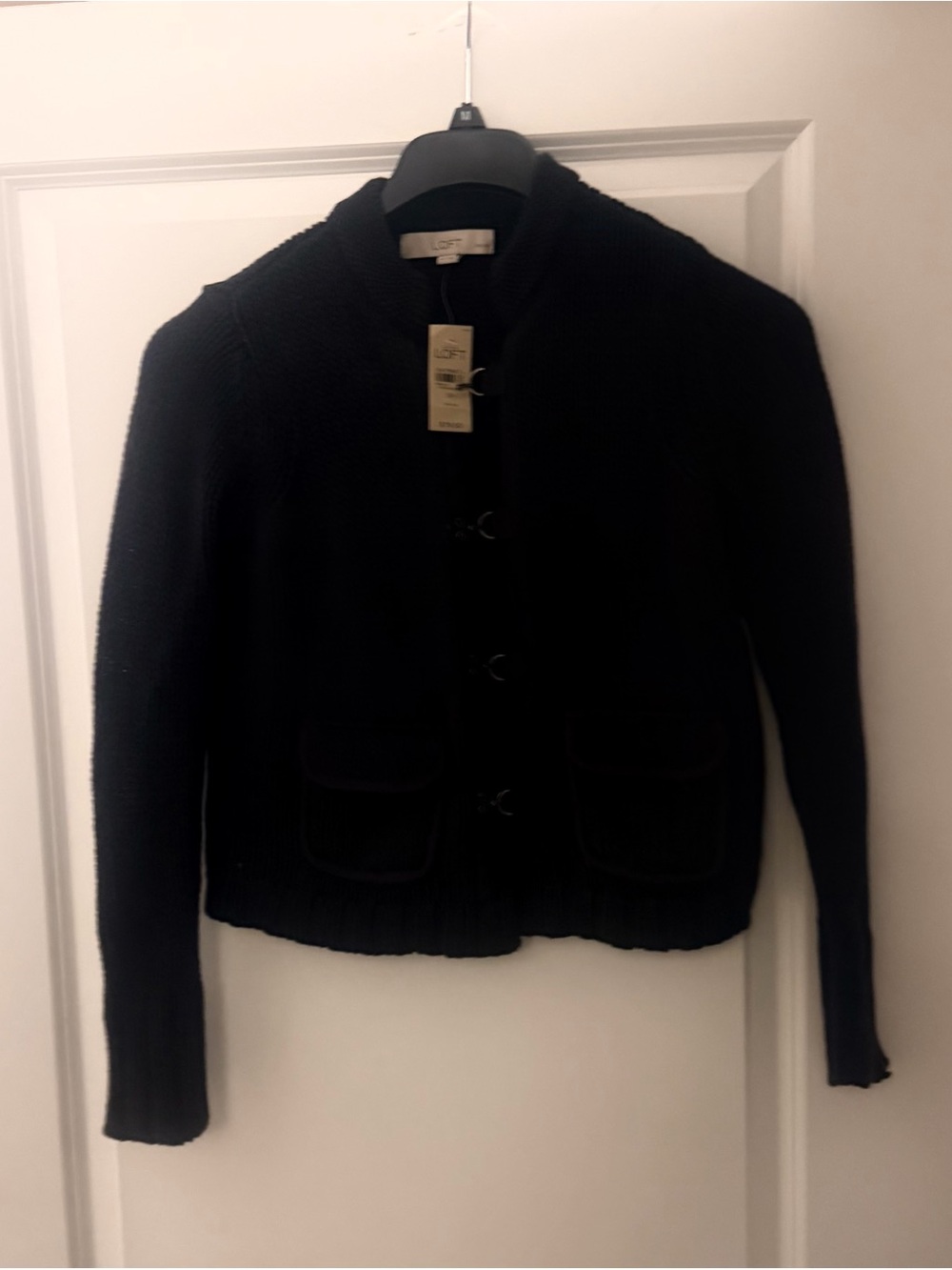 LOFT Black Knit Button-Front Cardigan